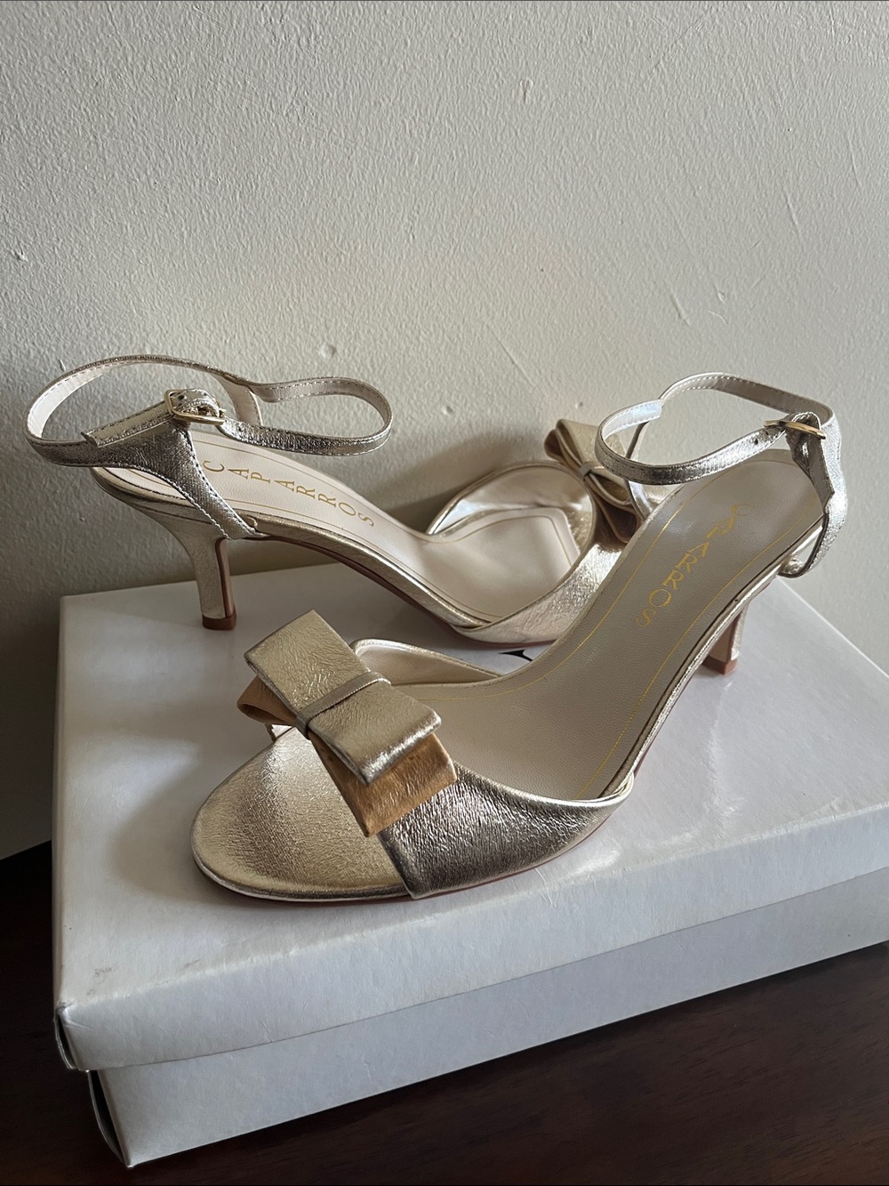 Caparros Metallic Gold Open-Toe Sandals with Bow Accent